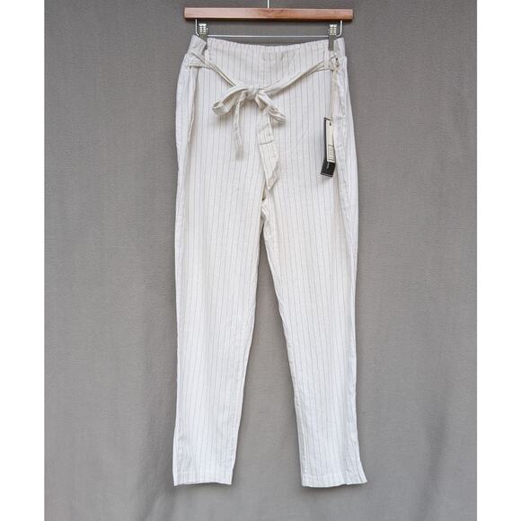 NWT Have LA Paper Bag Linen Blend Off-white Striped Pants, size L - Picture 1 of 6